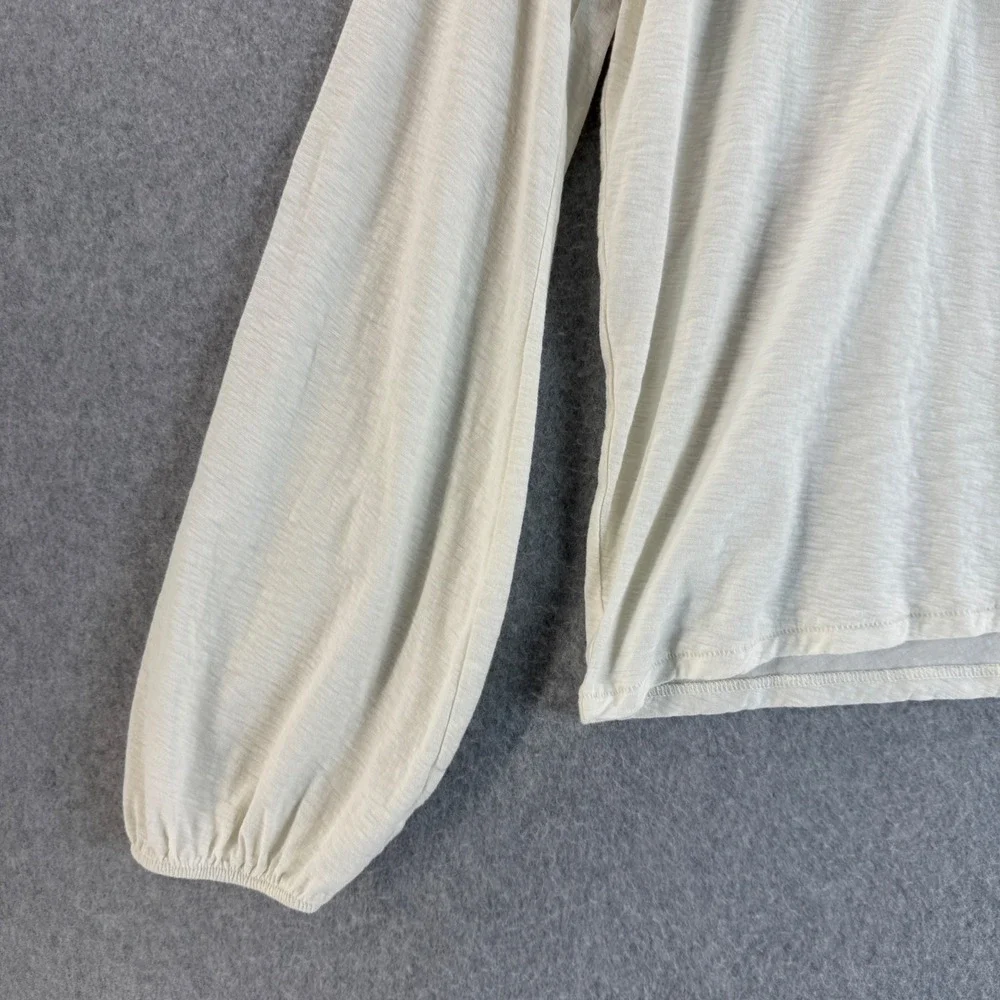 Nation LTD Ivory Cream Ruffle Top Long‎ Sleeve Button Back Blouse Size Large